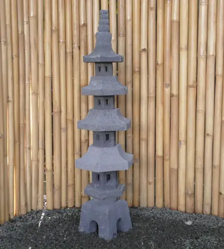 Product image of the product “Japanese style Garden Lantern, made from Andesit Stone. Multipart. 130 cm Height, Roof is 40 cm width. ”